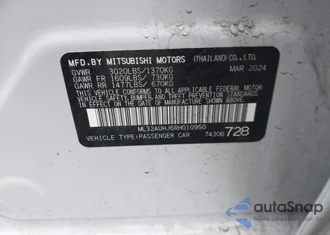 2024 Mitsubishi Mirage Es from USA, damaged, VIN ML32AUHJ6RH010950